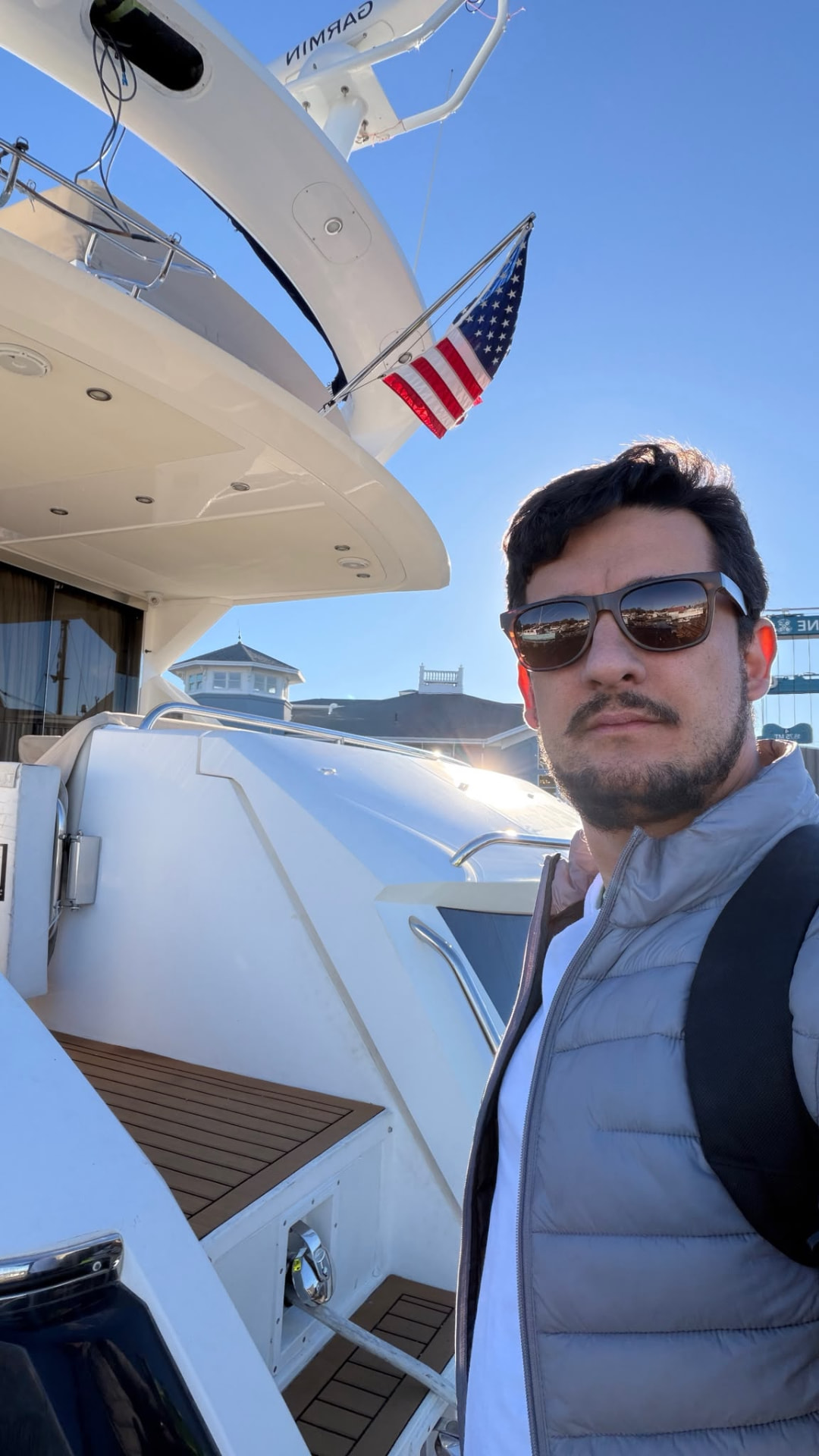 Garmin radar dome on a yacht flybridge