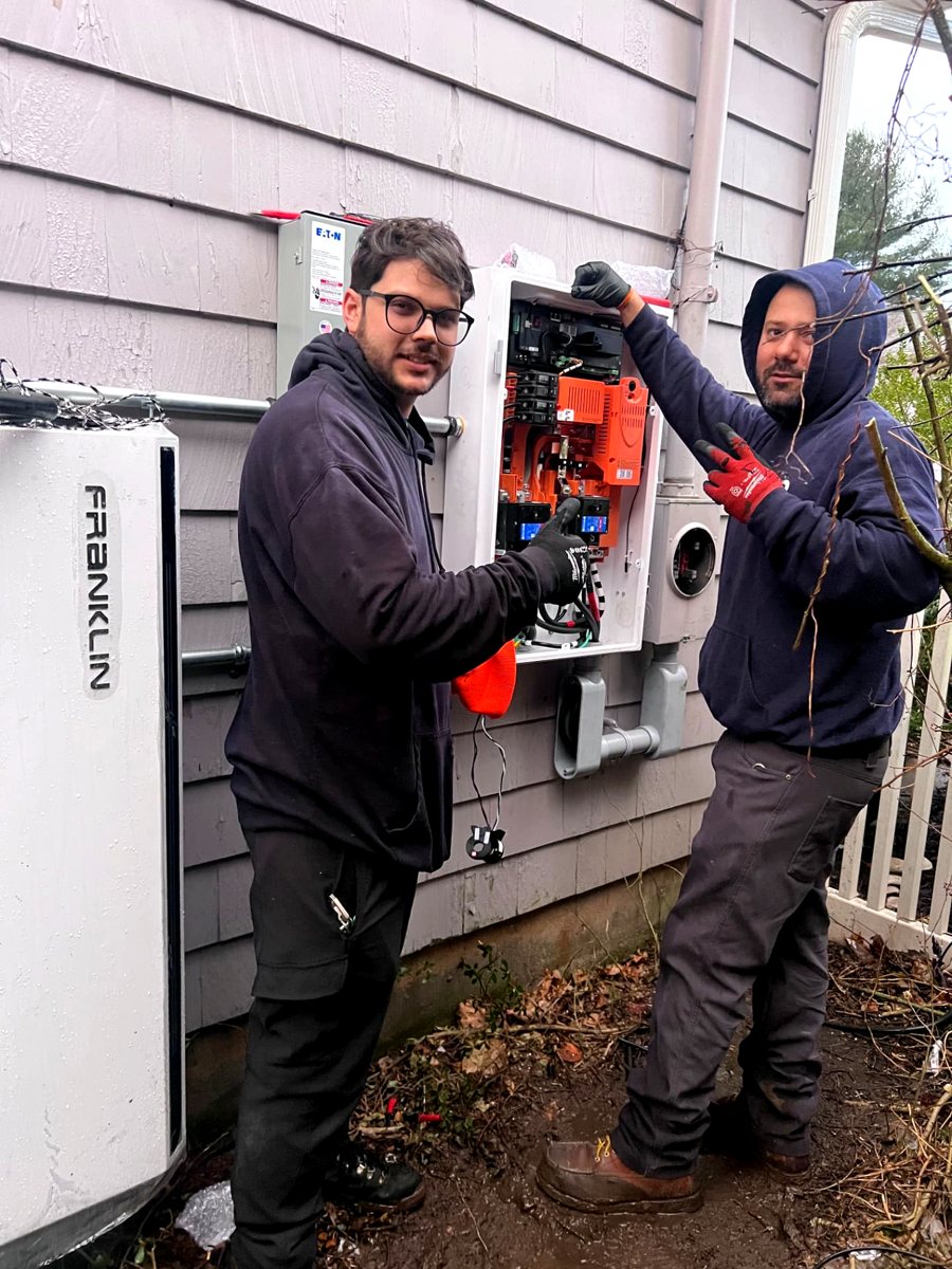 Our licensed electricians wiring a Franklin home battery system