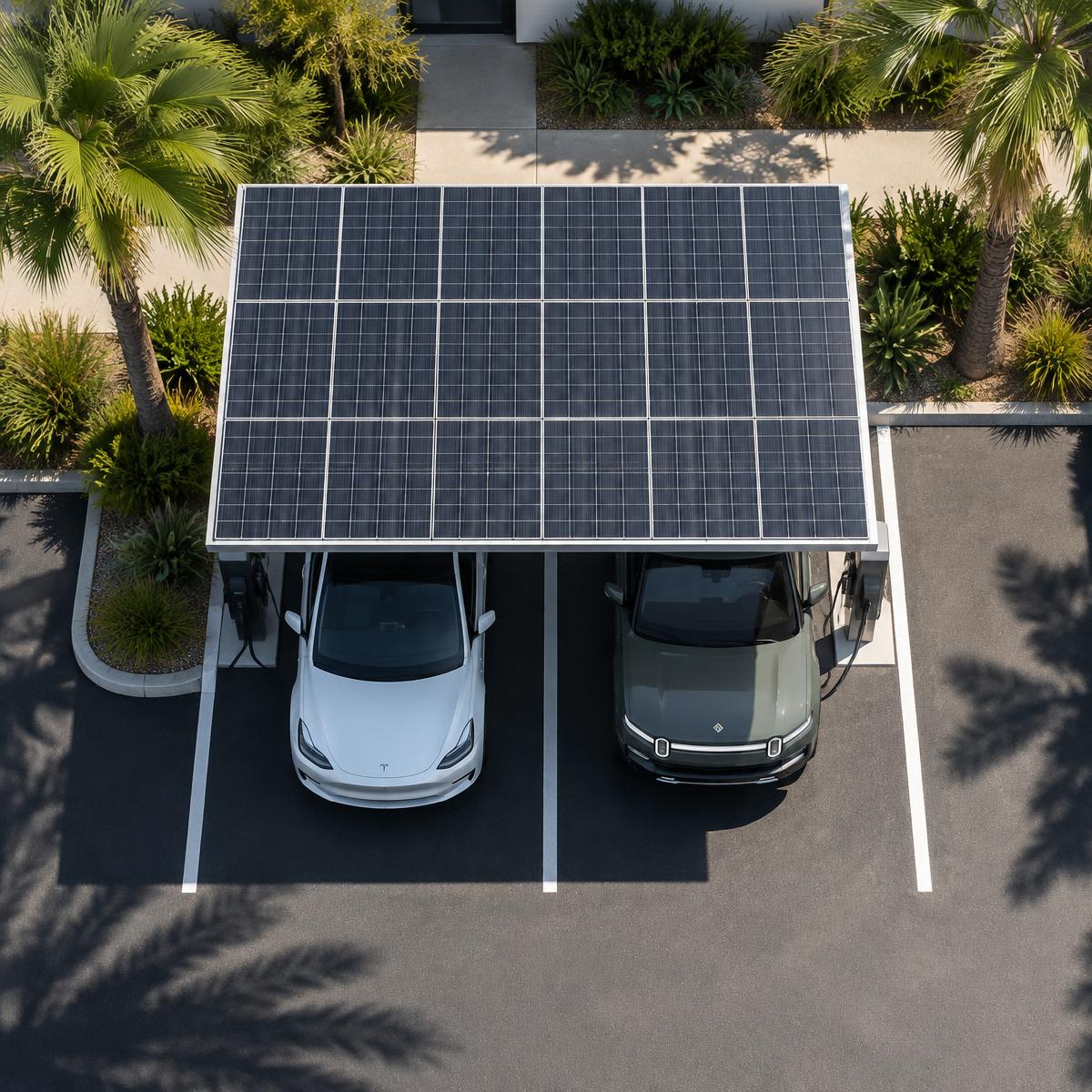 Top-down view of a PowerBay station on 2 condominium parking spots